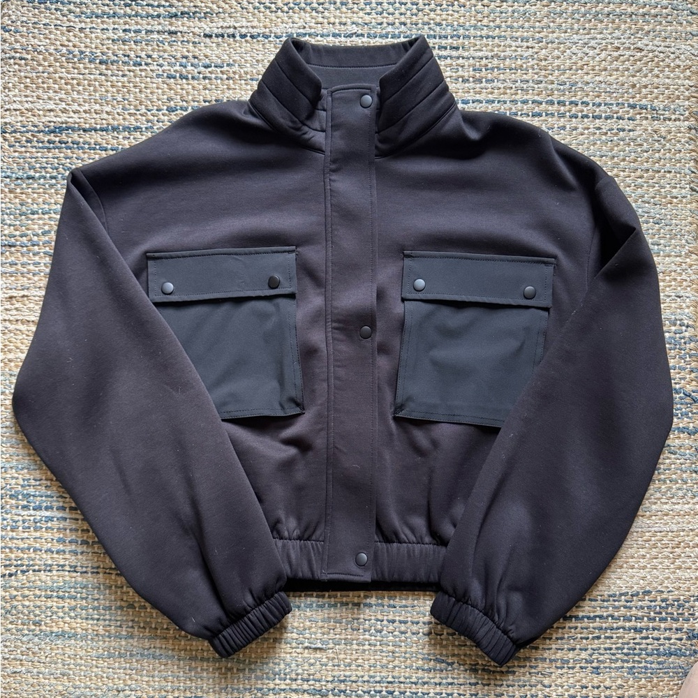 Women’s Avia Black Cropped Jacket with Front Pockets, Size Med